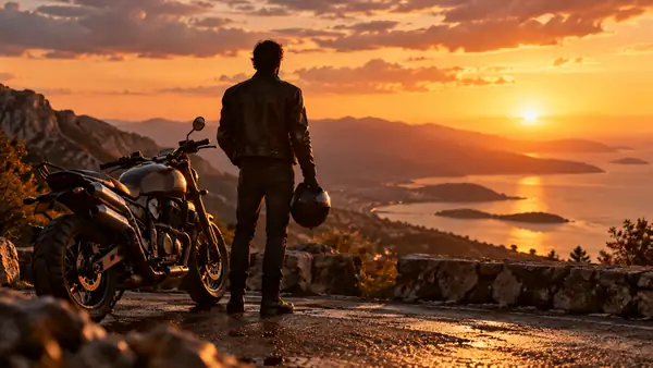 Eine Motorradszene, bereit, zu einer längeren Aufnahme erweitert zu werden.