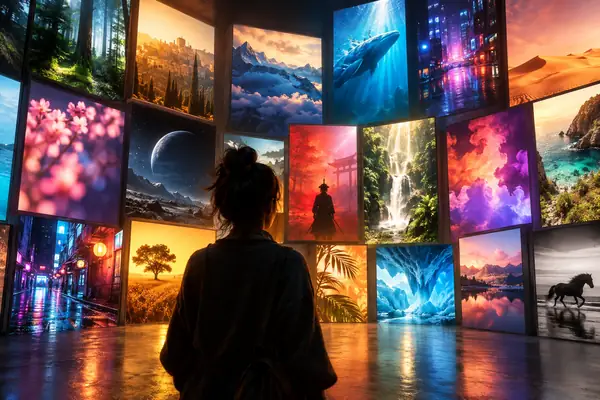 Eine farbenfrohe Sammlung visueller Presets, angeordnet wie eine kreative Bibliothek.