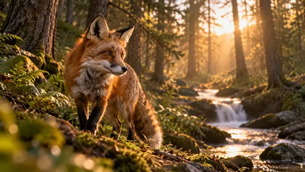 Ein Fuchs in einem Wald, dargestellt als ausdrucksstarkes filmisches Videobild.