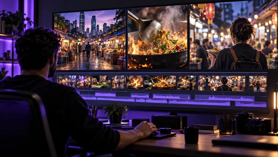 Creator planning a YouTube video with AI-assisted visual ideas